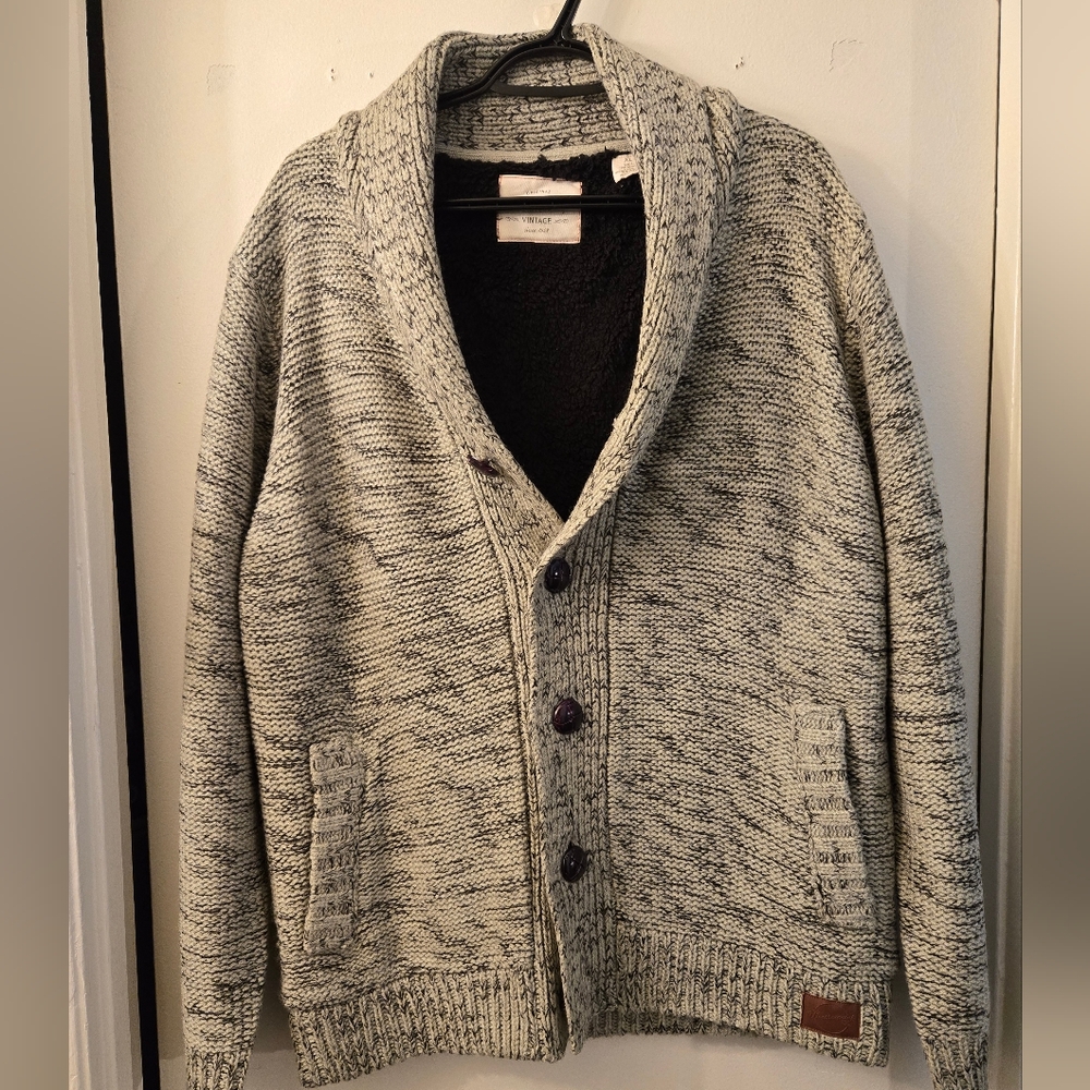 Acrylic Faux-Fur Lined Shawl Collar Cardigan